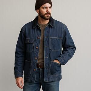 Wrangler VTG SZ 40 Striped Blanket Lined Denim Chore Jacket Barn Coat Distressed